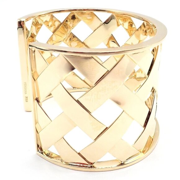 Authentic Verdura 18k Yellow Gold Criss Cross Wide Cuff Bracelet - Picture 5 of 13
